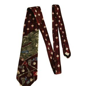 Tabasco Golf Theme Necktie With Red Hot Sauce Bottle & Golf Club Print 100% Silk